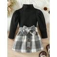 thumbnail image 3 of Bagilaanoe 2Pcs Toddler Baby Girls Fall Casual Outfits Long Sleeve Ribbed Tops + Plaid Skirt with Belt 12M 18M 24M 3T 4T 5T Kids Skirt Set, 3 of 9