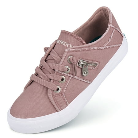 

JENN ARDOR Women Sneakers Low Top Slip On Lace up Shoes Fashion Zipper Decor Canvas Flats Walking Running Shoes Fashion Play Sneakers