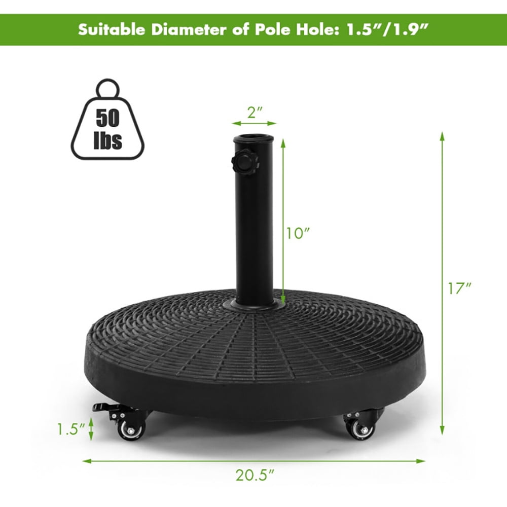 Aimee Lii 50 LBS Patio Wicker Style Resin Umbrella Base Stand Heavy Duty with Wheels, Umbrella Stand Outdoor Base