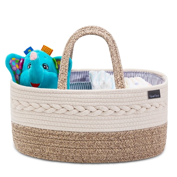 YeaYee Organizador de pañales para bebé Cesta de almacenamiento portátil para guardería con compartimentos intercambiables Cestas de cuerda tejida 100% algodón Bolsa para coche y cambiador Regalo para