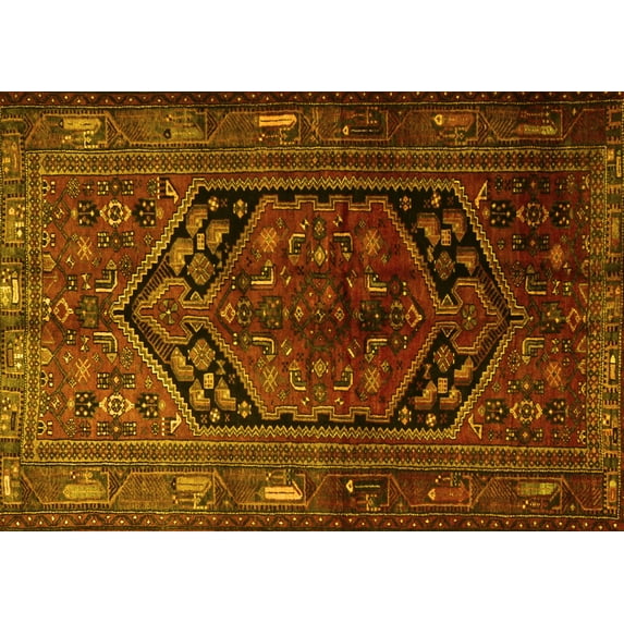 Ahgly Company Machine Washable Indoor Rectangle Persian Yellow Traditional Area Rugs, 2' x 3'