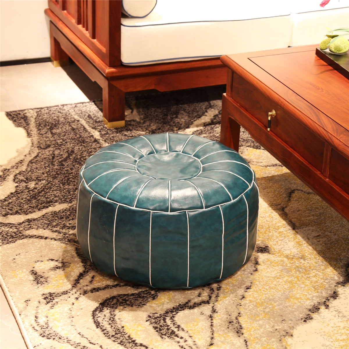 Moroccan Handmade leather pouf ottoman round footstool color Dark Red Unstuffed 