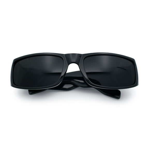 Mens Mad Dog Narrow Rectangle 90s Street Gangster Shade Sunglasses Shiny Black