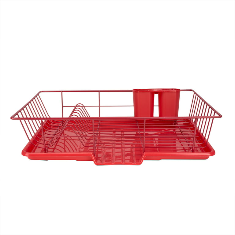 Home Basics Vinyl Dish Drainer with Self-Draining Tray, Red - 3 Piece -  20429328