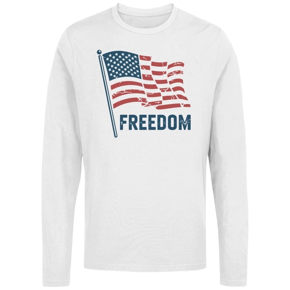 Smartprints Distressed American Flag Freedom Women's Long Sleeve, White, S
