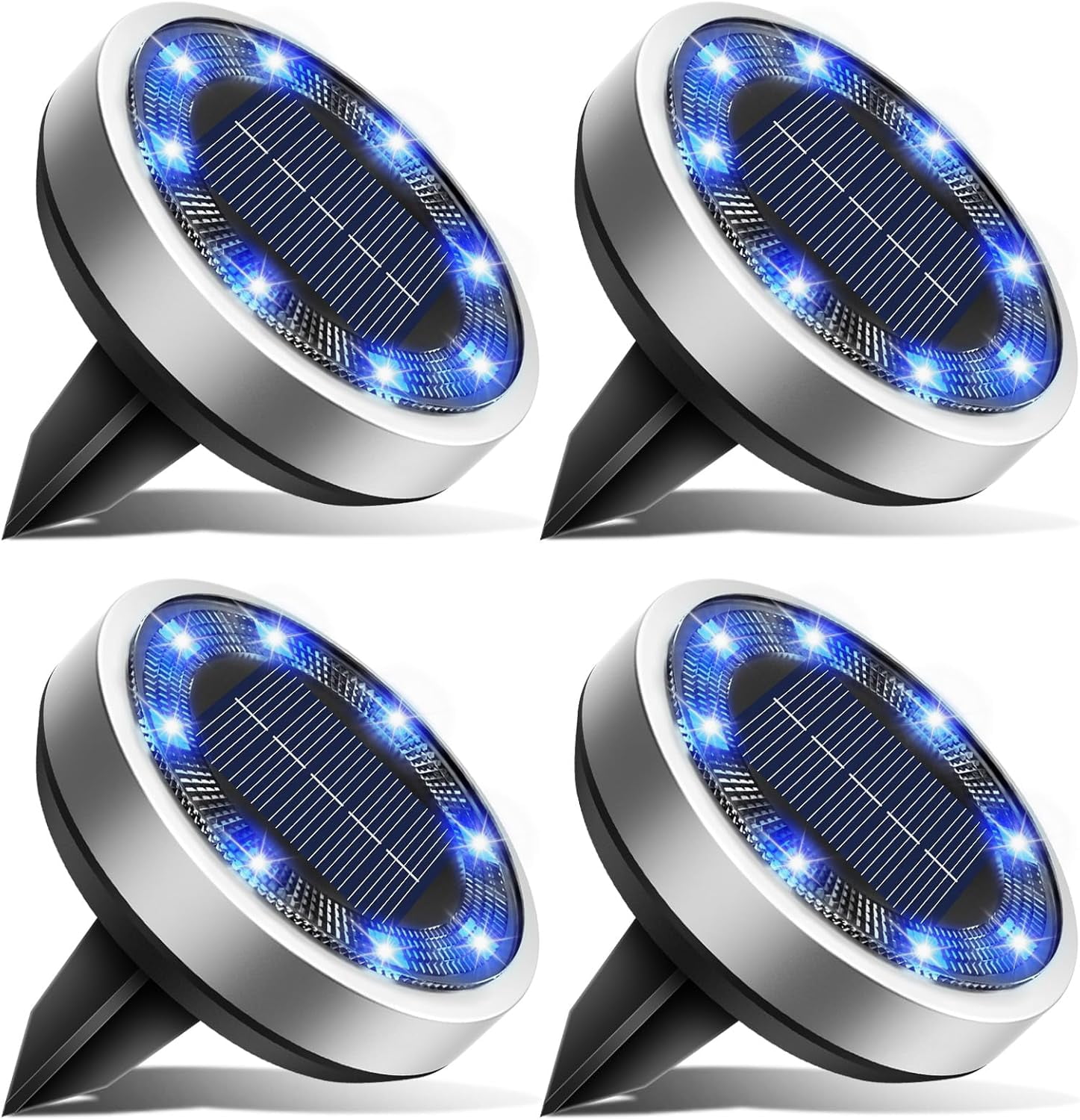 Btfarm 4 Pack Solar Lights Outdoor, 8 Led Solar Ground Lights (Blue), Solar Lights Outdoor, Solar Lights Outdoor Waterproof
