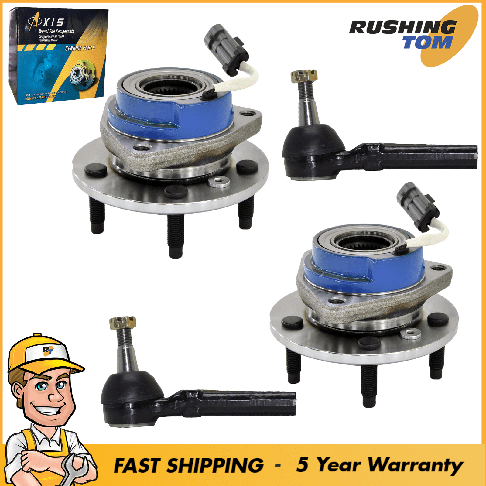 4Pc Front Wheel Hub Bearings & Outer Tie Rod ABS 5 Lug fits GMC