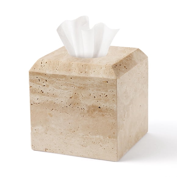 WORHE Tissue Box Cover Italy Natural Travertine Stone Heavy Duty Square Facial Toilet Paper Holder for Bathroom Living Room Bedroom Dresser Kitchen M