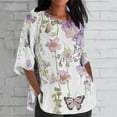 thumbnail image 2 of Women's Dressy Casual Tops Vintage Spring Elegant Shirts Summer Clothes for Teen Girls 3/4 Sleeve Loose Fit Flowy Tunic Tops Butterfly and Flower Print Fashion Round Neck Blouse White T Shirts XXXL, 2 of 5