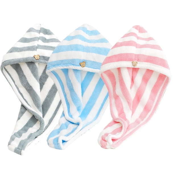 Toalla para el cabello, turbante absorbente para cabello mojado, toalla suave y ligera para secar el cabello, paquete de 3