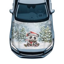 Uorisanigo Car Hood Cover Weatherproof Christmas Panda Print Hood Cover Elastic Fabrics Can be Washed Stretch Polyester Fabric Covers Personalized Suitable for Cars