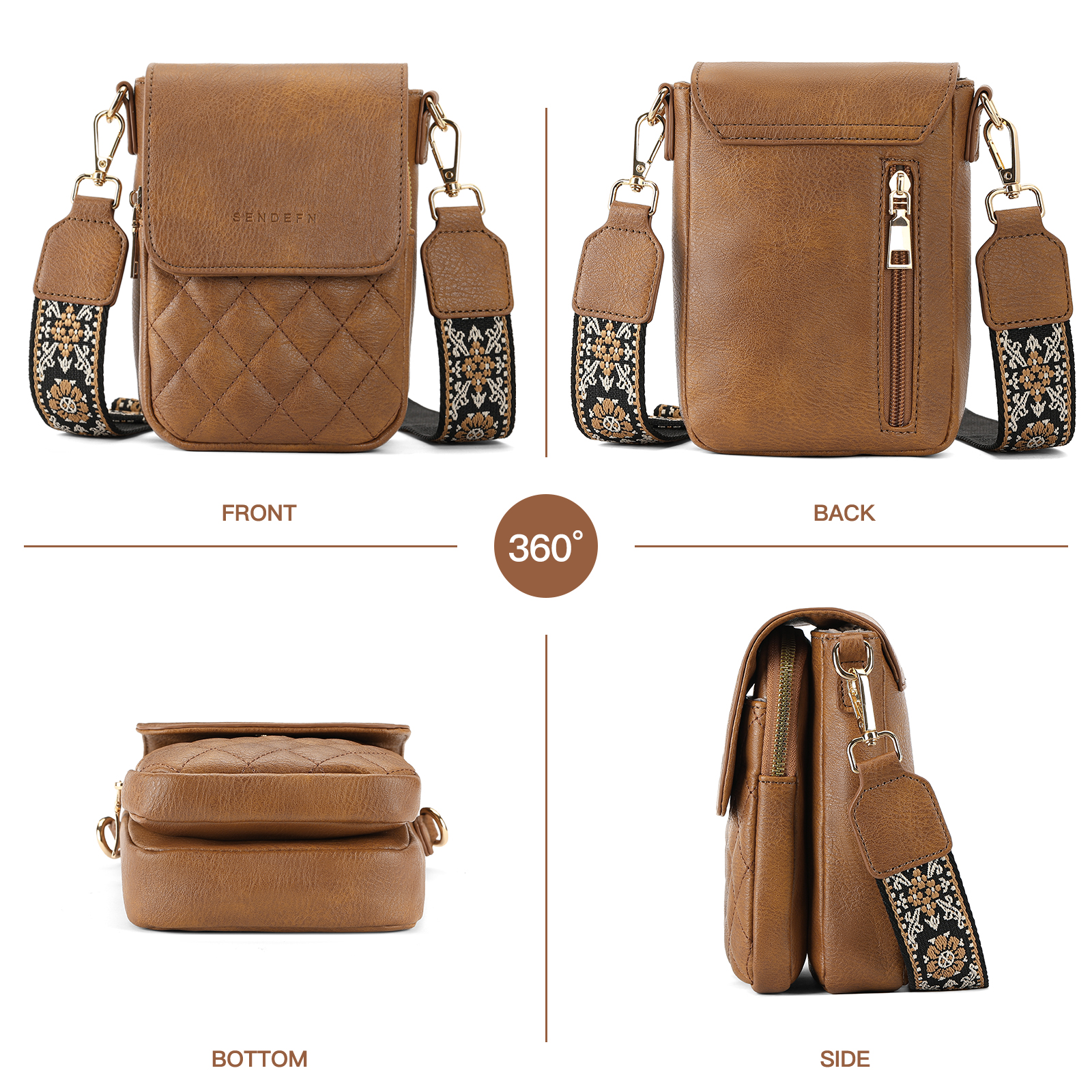 KALUNMA Crossbody Bags for Women Trendy Leather Triple Compartment Cell Phone Shoulder Wallet Purses with Card Slots