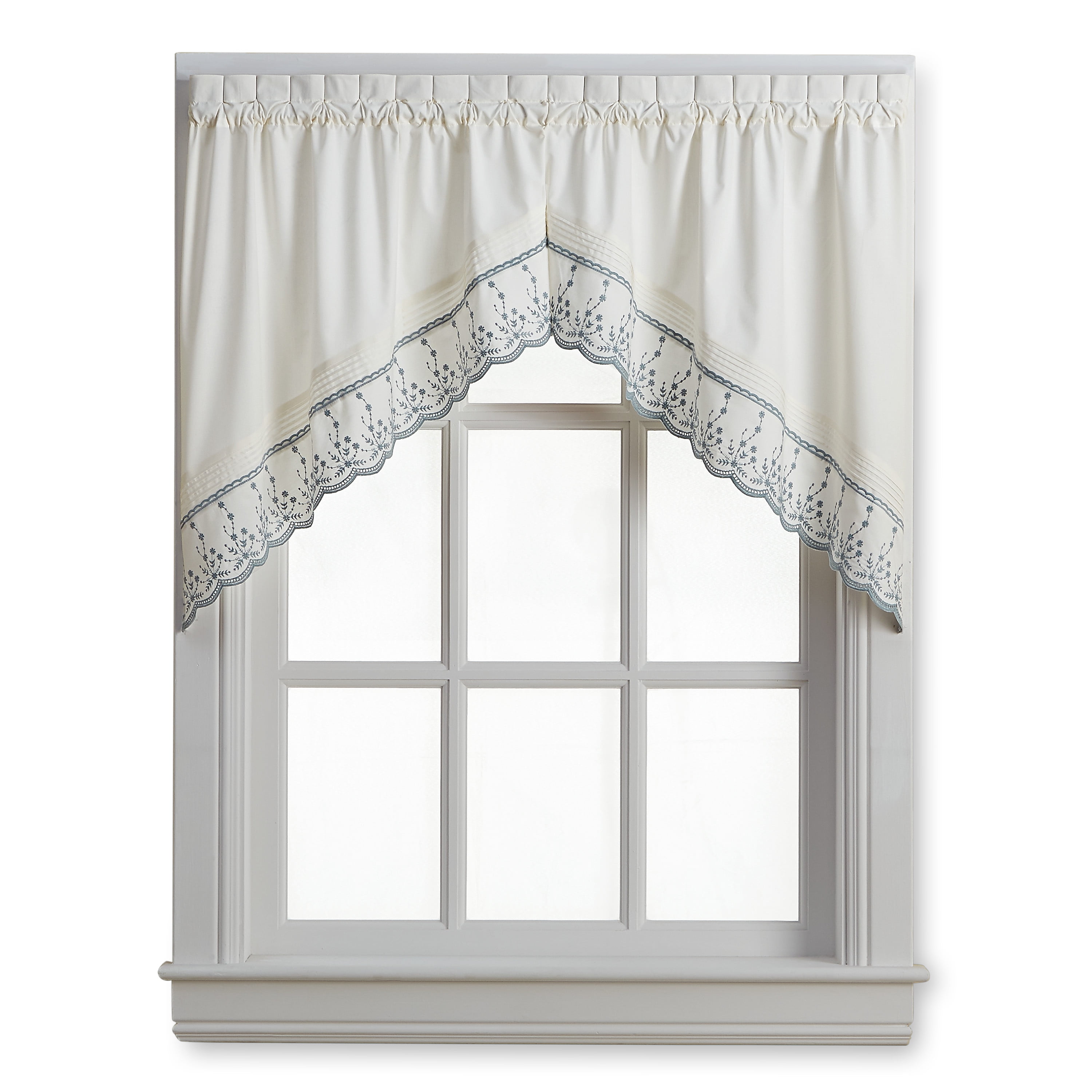 CHF Abby 24" Floral Pattern Swag Valance, Indoor Curtain, Light Filtering, Gray, Adult