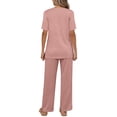 thumbnail image 5 of Qylux Women's Pajama Set Short Sleeve Adjustable Long Pants Sleepwear Set Soft Two Piece Matching Set with Pockets,Light Pink,2XL, 5 of 9