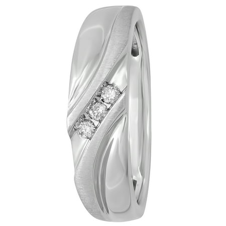 Men’s 10K White Gold Slant Ring w/ Diamond Accents - Mens Wedding Band