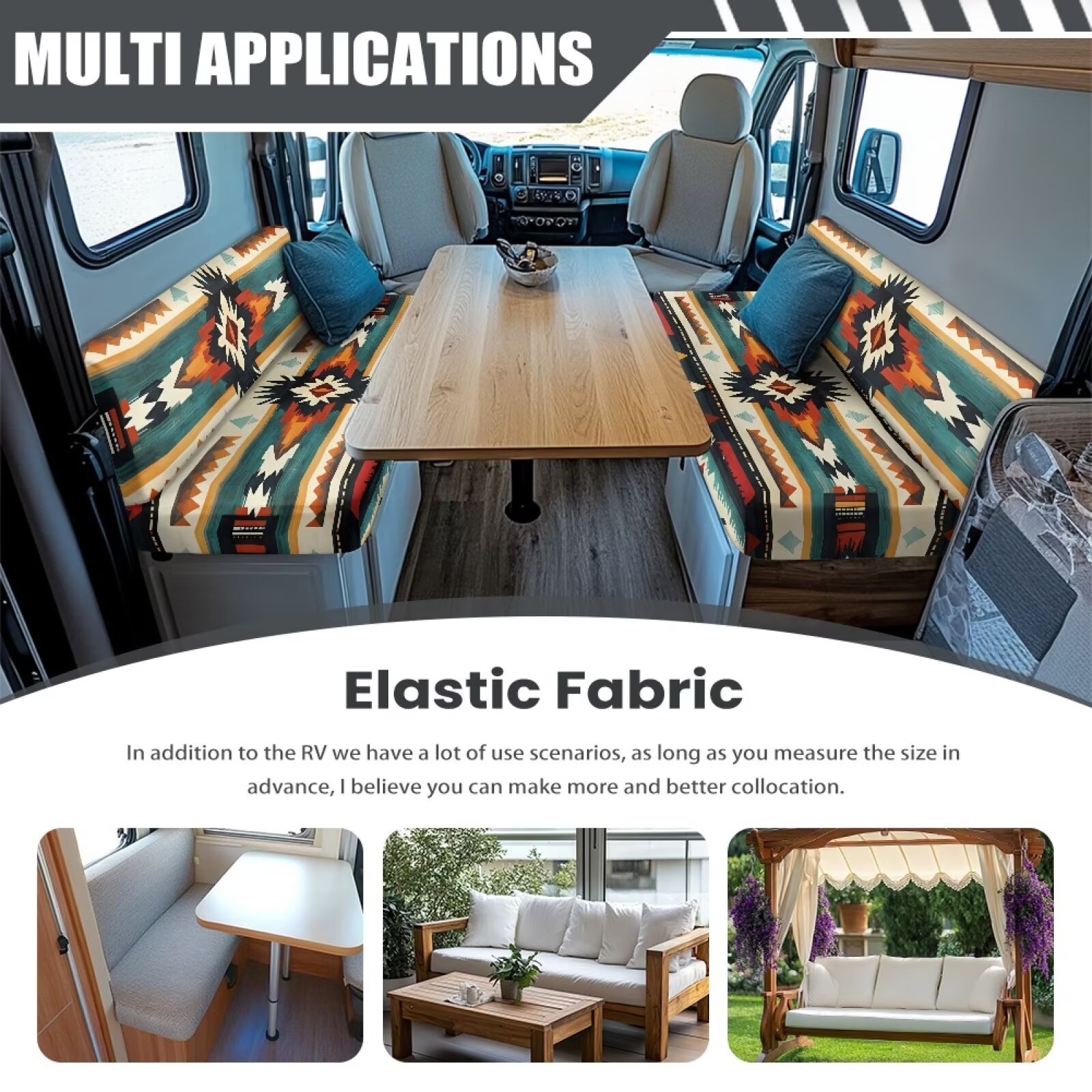 Pzuqiu RV Dinette Cushion Covers Aztec Print Camper Cushion Slipcovers Washable Comfortable Stretch Fabric for RV Camper Car Bench Seats