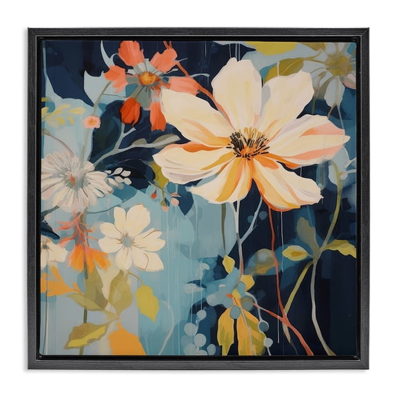 Stupell Industries Modern Varied Flowers Pattern Black Floating Frame Canvas Art, 18 x 18, by Lazar Studio