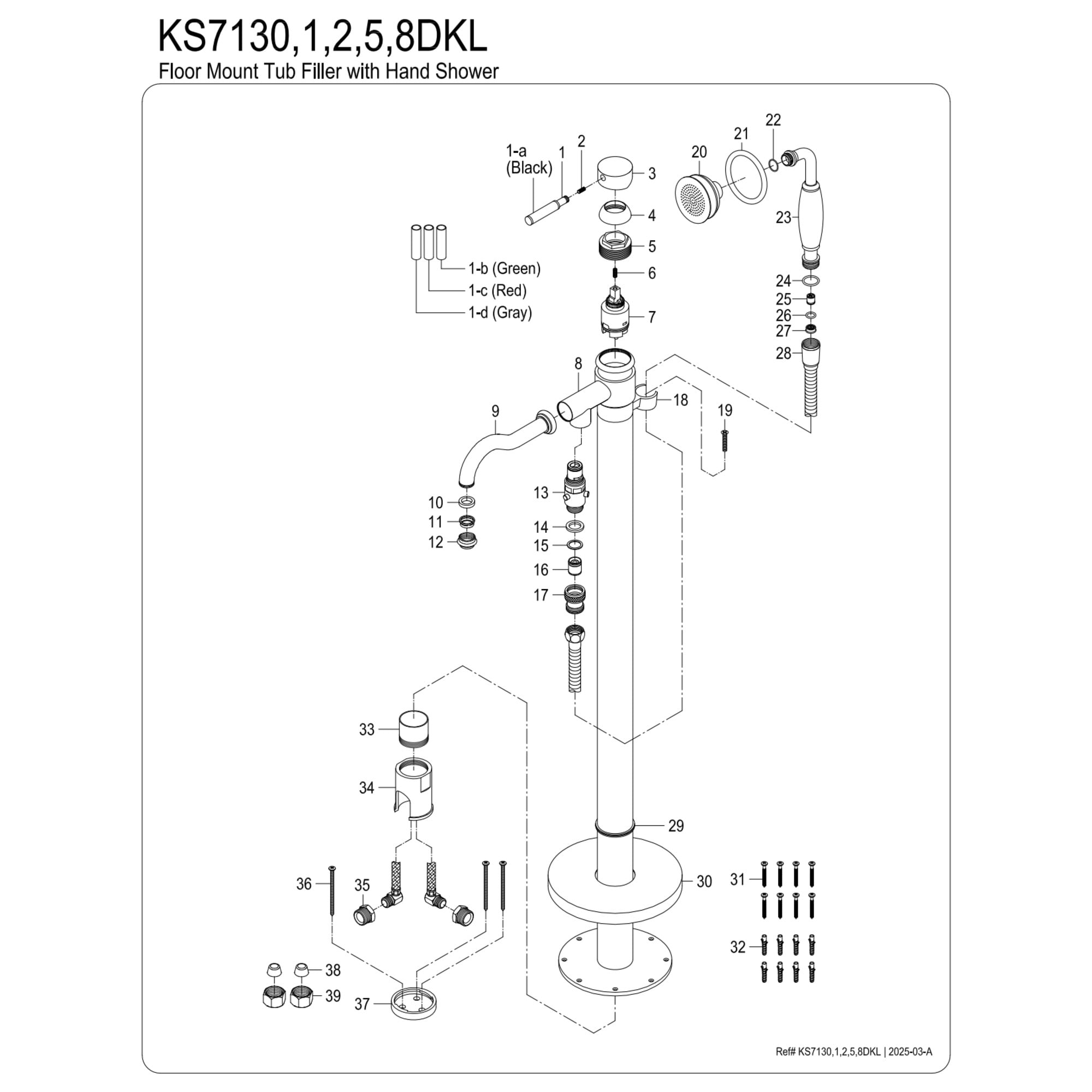 Kingston Brass KS7132DKL Kaiser Freestanding Tub Faucet with Hand Shower, Polished Brass