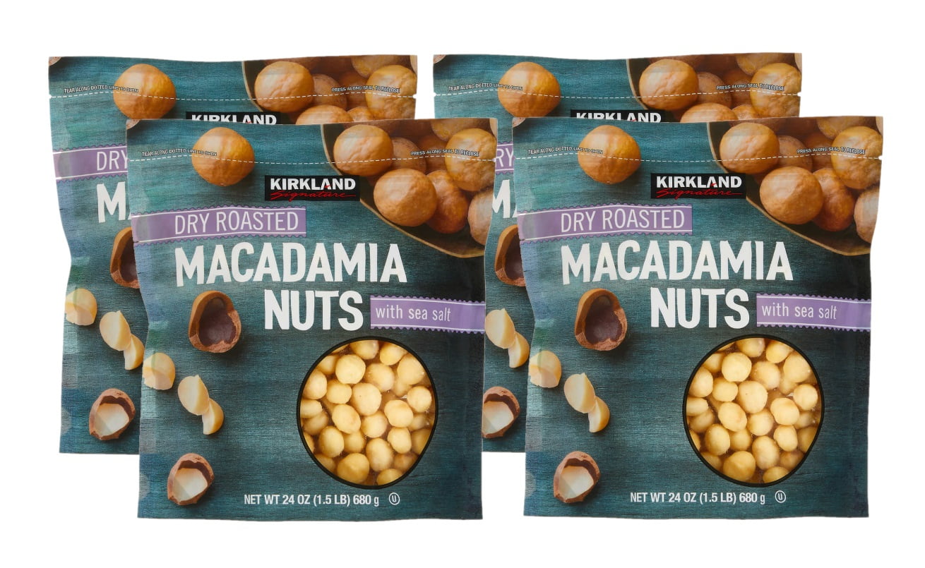 4 Pack Kirkland Signature Dry Roasted Macadamia Nuts, 24 oz