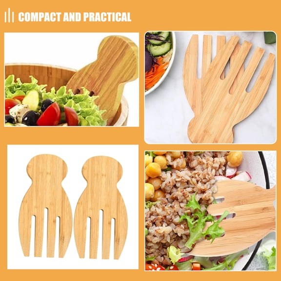 KONTONTY 2-Piece Wooden Salad Hands Set with Serving Utensils and Tongs for Tossing Salad, Pasta, and Kitchen Use