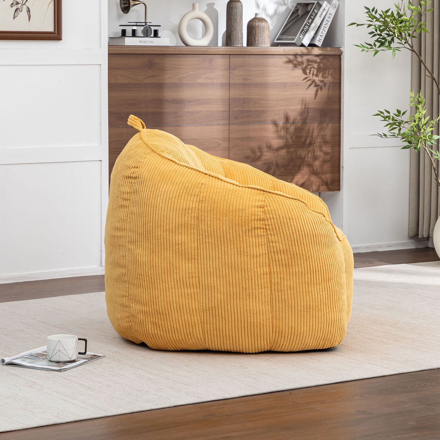 S-HOME Ergonomic Corduroy Bean Bag Chair for Adults and Teens in Classic Colour with Supportive Armrests for All Spaces, Yellow