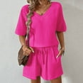 thumbnail image 4 of Riforla Women's Vacation Fashion Casual Suit Solid Color Summer Shorts and Shirt Top Two Piece Sets Lapel Shirt Sexy Slim Suits Short sets Hot Pink L, 4 of 8