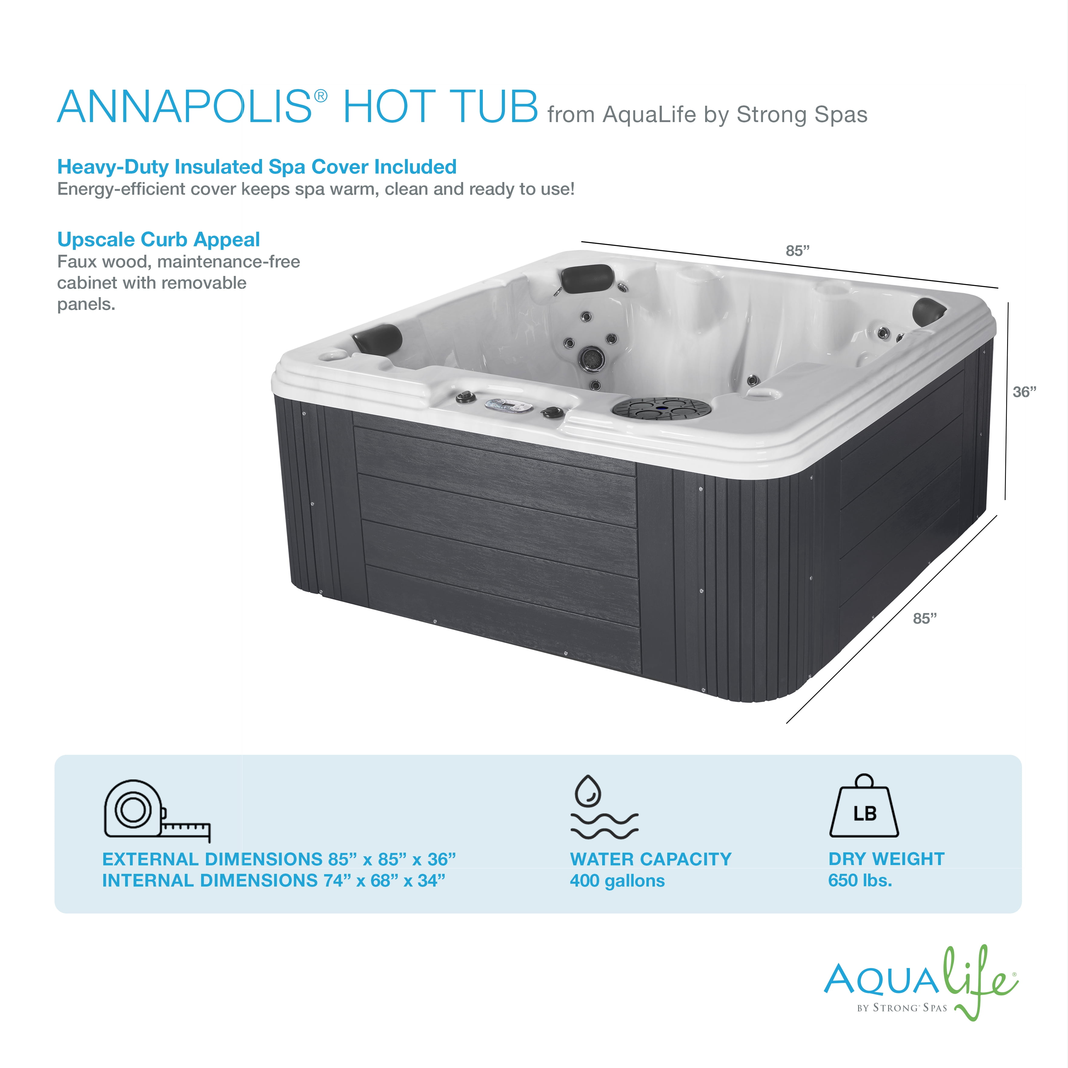 Aqualife by Strong Spas Annapolis 6 Person Lounger Hot Tub, 50 Jets, 2 Pumps, Gray