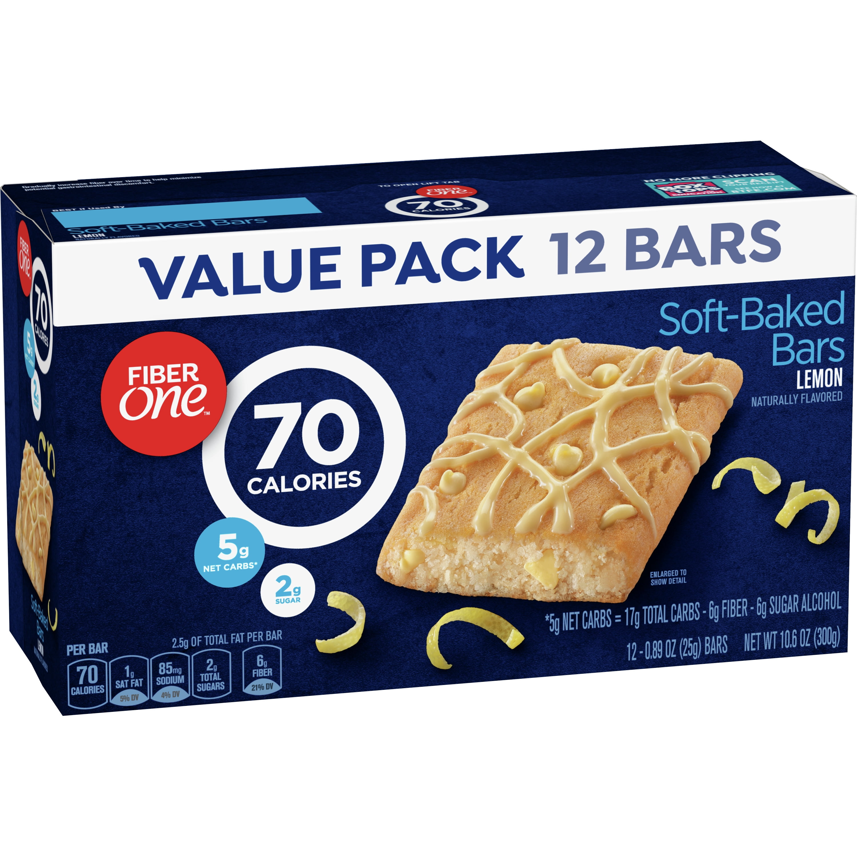 Fiber One 70 Calorie Soft-Baked Bars, Lemon, Snack Bars, 12 ct