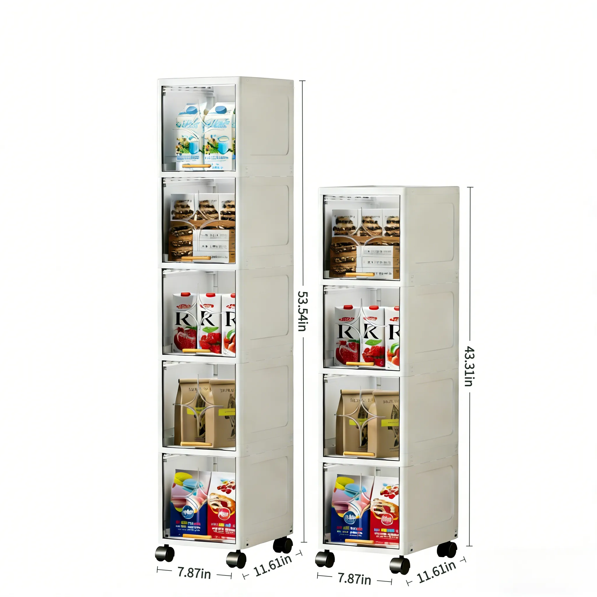 XHSGX 7.87" Slim Bathroom Storage Cabinet with Clear Doors, 4-Tier Tall Narrow Storage Cabinet for Small Space, Rolling Slim Storage Organizer, Easy Assembly, White