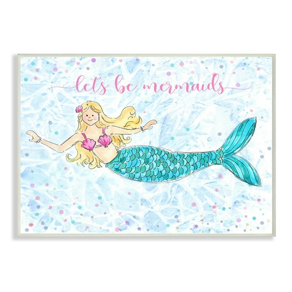 The Kids Room By Stupell Lets Be Mermaids Blue and Pink Swimming Mermaid Wall Plaque Art