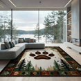 thumbnail image 2 of ODIKA 8'x10' Washable Area Rug Cabin Bear Paw Print Rustic With Centered Woodland Wildlife Emblem for King Size Bedroom Under Bed, Master Suite, Non-Shedding, Easy Care, 2 of 7