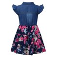thumbnail image 4 of Oyolan Robe en Denim pour Filles, Manches Volantées, Col à Revers, Ourlet à Volants Floral, Robe Trapèze, Robe d'Été Décontractée, Bleu Marine, 10, 4 of 7
