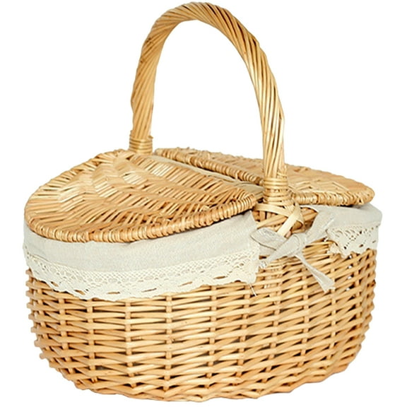 SOPOTUTU Light Brown Wicker Picnic Basket for Christmas, and Stylish 1-Pack Outdoor Storage Tote