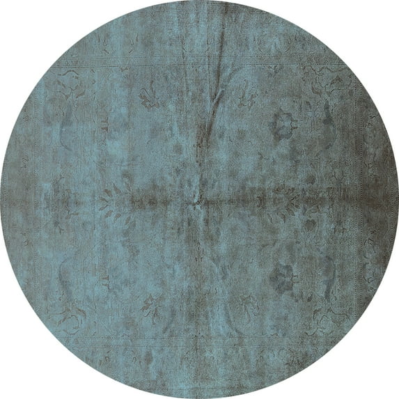 Ahgly Company Indoor Round Oriental Light Blue Industrial Area Rugs, 7' Round
