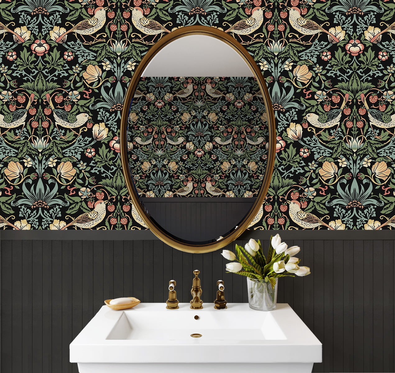 Seabrook Designs  Fragaria Garden Prepasted Wallpaper 20.5 in. W x 33 ft. L - Ebony