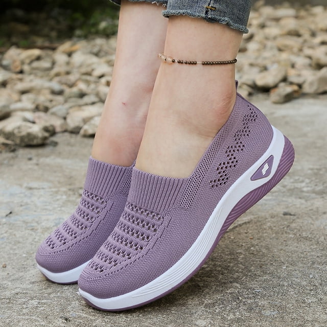 YOUYEDIAN Chaussures Orthopédiques pour Femmes Soutien de Voûte Chaussures de Course Larges à Enfiler Antidérapantes Chaussures de Randonnée Maille Tricotée Extensible Confortables 2026 Nouvelles Chaussures Orthopédiques (Violet Pâle)
