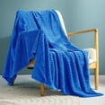 thumbnail image 4 of Exclusivo Mezcla Large Flannel Fleece Throw Blanket, Jacquard Weave Wave Pattern Blanket (50" x 70", Cobalt Blue), 4 of 9