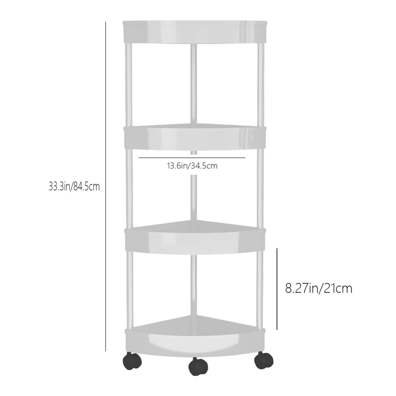 Kingfansion Four-Layer Movable Corner Rack, Plastic Bathroom Storage Shelf with Wheels, Waterproof Kitchen Organizer for Snacks/Toiletries