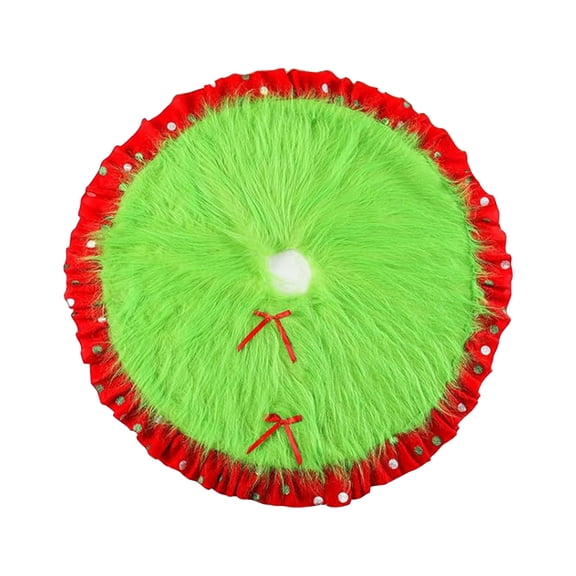 Whimsical Green Plush Christmas Tree Skirt Featuring 36 in Diameter with Polka Dot Red Ruffle Design, Cozy Festive Floor Covering for Living Room Holiday Display, Cute Christmas