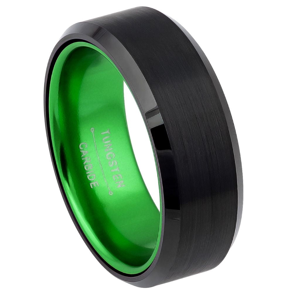 8mm Green Aluminum Sleeve Personalized Men's Black Tungsten Wedding Ring Band 