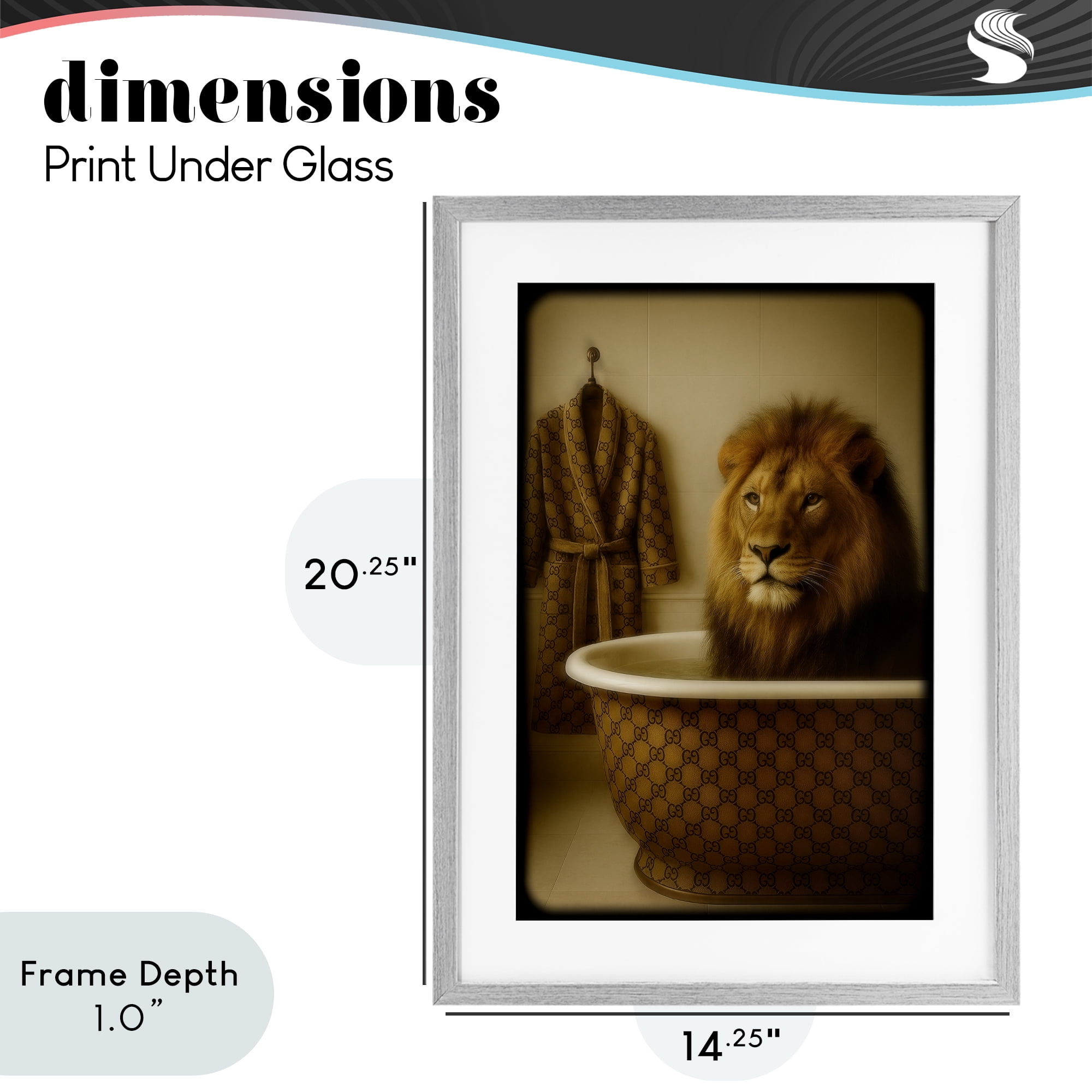 Stupell Industries Couture Lion in Luxury Tub Gray Framed Print Under Glass, design by Grotto Studios