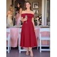 thumbnail image 2 of Red Off Shoulder A-Line Midi Cocktail Dress For Women Evening Party Wedding, 2 of 8