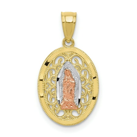- 10k Two Tone Yellow Gold Our Lady Of Guadalupe Pendant Charm Necklace Religious Medal Gifts For Women For Her