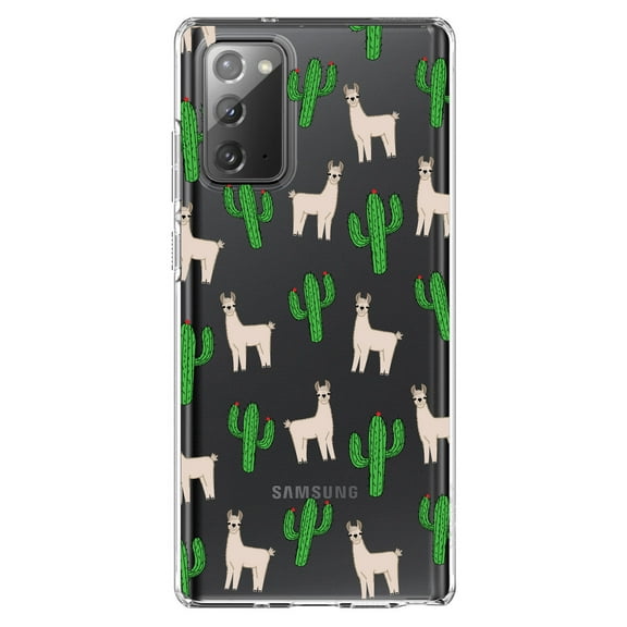 DistinctInk Clear Shockproof Hybrid Case for Galaxy Note 20 ULTRA (6.9" Screen) - TPU Bumper, Acrylic Back, Tempered Glass Screen Protector - Llamas and Cacti Cactus
