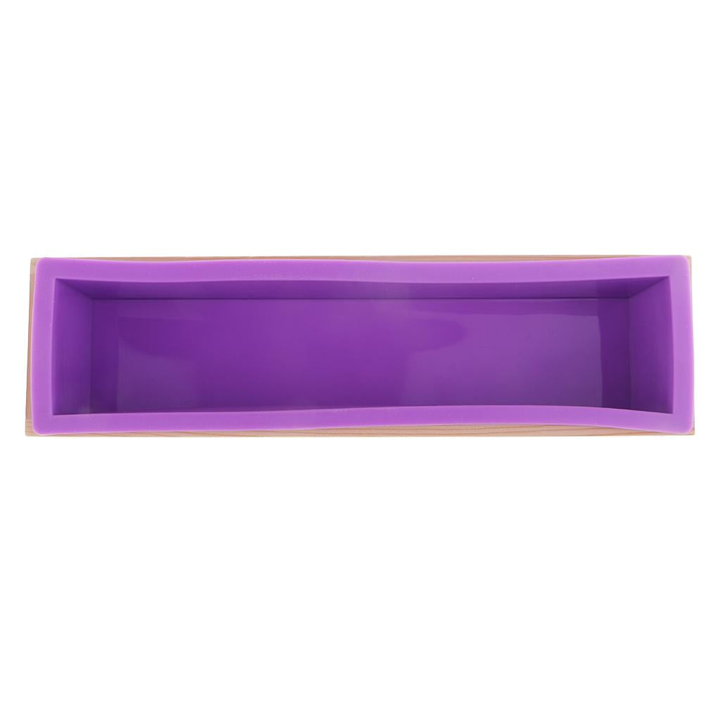 Milageto 900ml/1.2kg Silicone Soap Loaf Mould Wood Box DIY Soap Candle Making Supply Tool Purple
