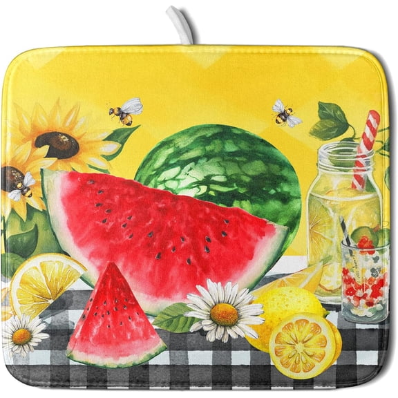 Eucalyptus Fall Dish Drying Mat 18x24 Inches, Autumn Harvest Orange Green Watercolor Leaves Large Absorbent Tableware Dishes Pad Rack Drainer Mat for Kitchen Counter