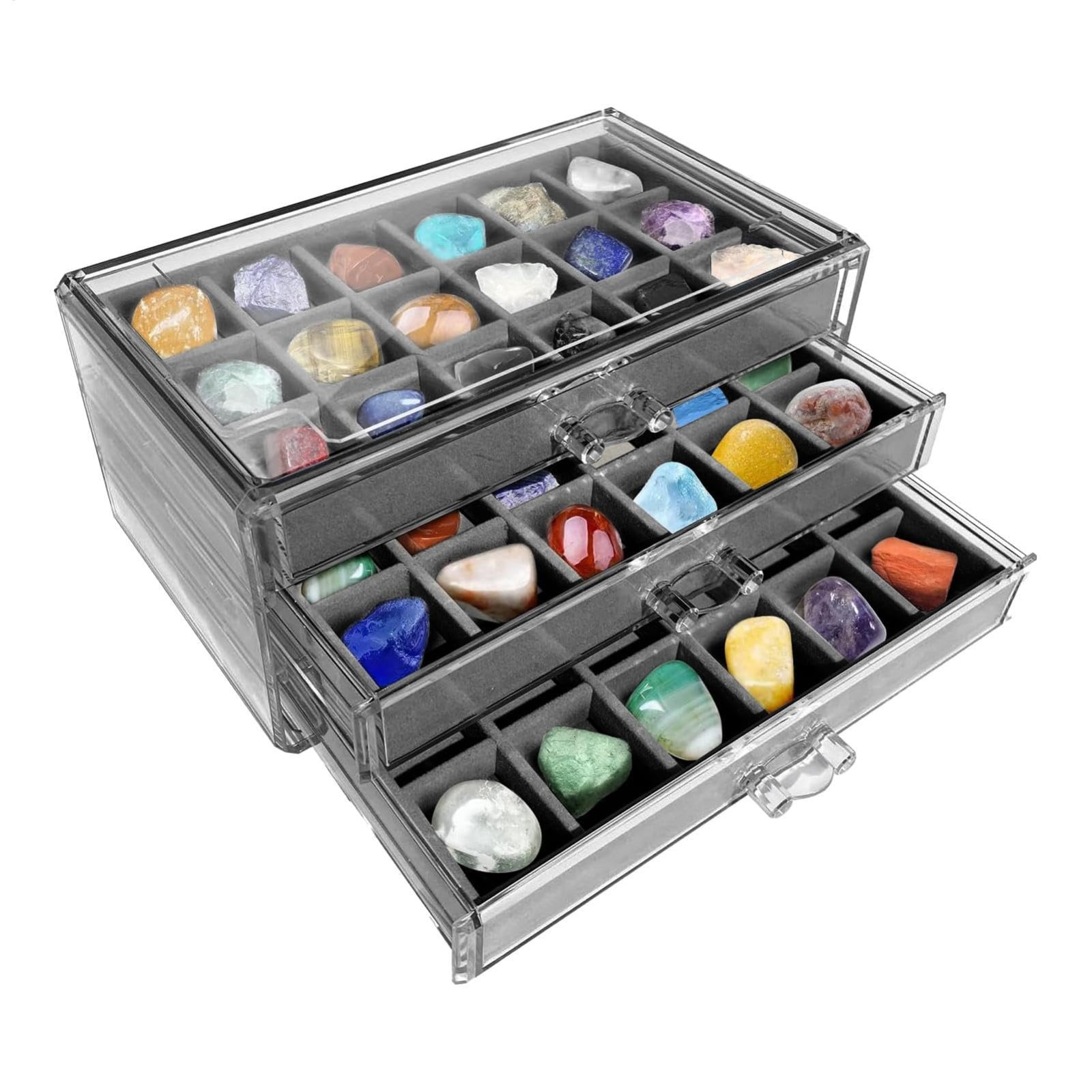 Jewelry Box for Necklaces 3-Layer Flannel Drawer Earring Ring Organizer 20x15x10cm/7.9x5.9x3.9 Inches, Meticulous Classification Elegant Storage