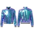 thumbnail image 2 of Fldy Kids Girls Boys Jazz Dance Disco Costume Zip Up Metallic Bomber Jacket Coat Long Sleeve Top Colorful 6, 2 of 9