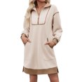 thumbnail image 2 of Women Casual Long Sleeve Sweatshirt Dress Quaeter Zipper Lapel Loose Mini Dresses, 2 of 7