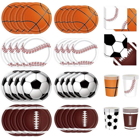 Sports Theme Party Supplies Dinnerware Set, Plates, Cups And Napkins For Soccer Basketball Baseball Football Birthday Party Decorations, Serves 20